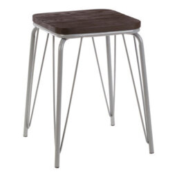 Orsina Sturdy And Reliable Grey Metal And Elm Small Wood Stool, Small Square Stool, Wooden Stool For Home, Office - thumbnail 2