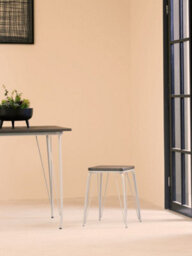 Orsina Sturdy And Reliable Grey Metal And Elm Small Wood Stool, Small Square Stool, Wooden Stool For Home, Office - thumbnail 5