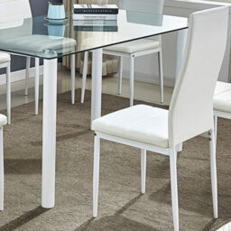 Kitchen Dining Table With 4 Chairs Glass Clear Dining Table With 4 White Leather Padded Chairs, Furnitur Kosy Koala - thumbnail 9