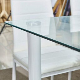 Kitchen Dining Table With 4 Chairs Glass Clear Dining Table With 4 White Leather Padded Chairs, Furnitur Kosy Koala - thumbnail 5