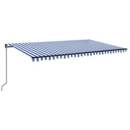 Berkfield Manual Retractable Awning With Led 500X350 Cm Blue And White - thumbnail 2