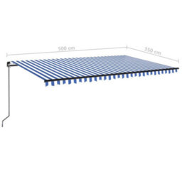 Berkfield Manual Retractable Awning With Led 500X350 Cm Blue And White - thumbnail 7