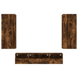 Berkfield Versatile 5 Piece Tv Wall Units Smoked Oak Engineered Wood - thumbnail 5