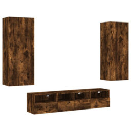 Berkfield Versatile 5 Piece Tv Wall Units Smoked Oak Engineered Wood - thumbnail 1