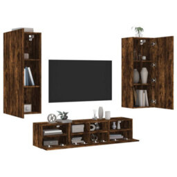Berkfield Versatile 5 Piece Tv Wall Units Smoked Oak Engineered Wood - thumbnail 2