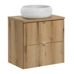 Heze Furniture Dove Bathroom Vanity Cabinets Set With Round Worktop Basin 60Cm And Tall Cabinet In Evoke Oak - thumbnail 2