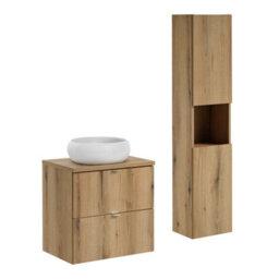 Heze Furniture Dove Bathroom Vanity Cabinets Set With Round Worktop Basin 60Cm And Tall Cabinet In Evoke Oak - thumbnail 7