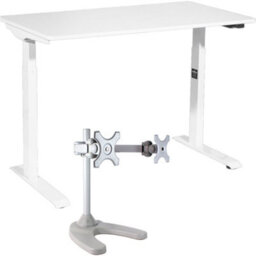 Loops Ergonomic White Electric Sit-Stand Desk With Twin Monitor Bracket - 1200X600mm Office Set