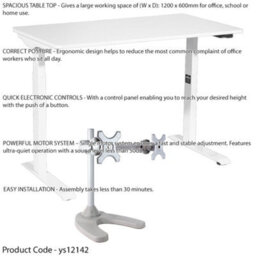 Loops Ergonomic White Electric Sit-Stand Desk With Twin Monitor Bracket - 1200X600mm Office Set - thumbnail 2