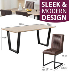 Hallowood Furniture Dudley 1.8M Dining Table Set With 4 Deluxe Leather Effect Chairs - thumbnail 3