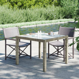 Berkfield Garden Table 90X90X75 Cm Tempered Glass And Poly Rattan Grey - thumbnail 1