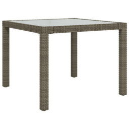 Berkfield Garden Table 90X90X75 Cm Tempered Glass And Poly Rattan Grey - thumbnail 2