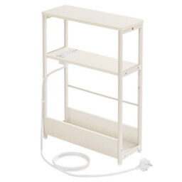 LEDREM Slim Side Table With Charging Station, 3-Tier Narrow Bedside Table, End Table For Small Spaces,cream White
