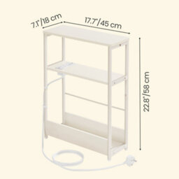 LEDREM Slim Side Table With Charging Station, 3-Tier Narrow Bedside Table, End Table For Small Spaces,cream White - thumbnail 4