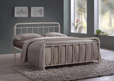 Save On Goods UK 4Ft6 Double Ivory White Tubular Steel Metal Retro Victorian Bed Frame Bedstead - image 1