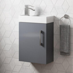 Affine Modern Bathroom Basin Sink Vanity Unit Wall Hung 1 Tap Hole 400mm Gloss Grey - thumbnail 2