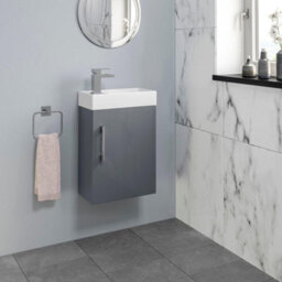 Affine Modern Bathroom Basin Sink Vanity Unit Wall Hung 1 Tap Hole 400mm Gloss Grey - thumbnail 4