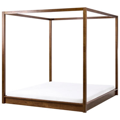 Beliani Four Poster Bed Wood Herliere 180 X 200 Cm (Eu Super King) Dark Brown - image 1