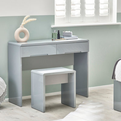 Julian Bowen Manhattan Grey Gloss Dressing Stool, Wood, Height: 46 X Width: 45 X Depth: 30Cm - image 1