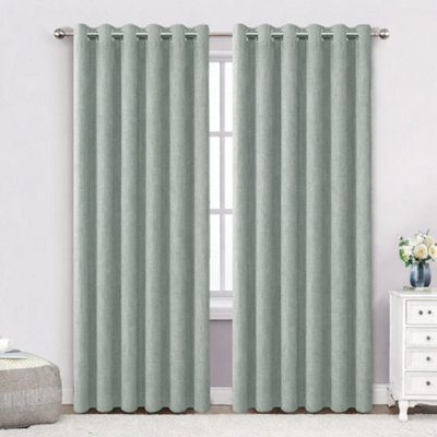 Bedlooms Sage Green Linen Curtain 100% Blackout Thermal Insulated Eyelet Curtain (Pair) 66 X 72 Inches With Tie Back Two - image 1