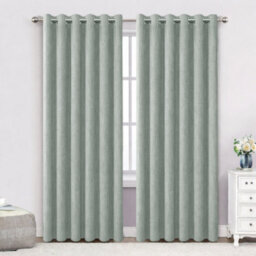 Bedlooms Sage Green Linen Curtain 100% Blackout Thermal Insulated Eyelet Curtain (Pair) 66 X 72 Inches With Tie Back Two