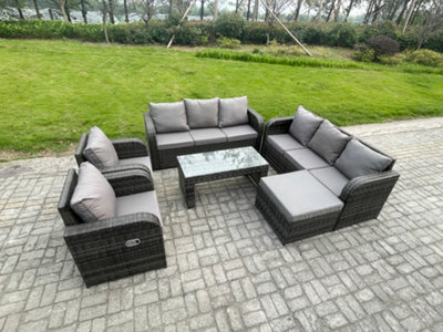 Fimous 9 Seater High Back Rattan Garden Furniture Set With Reclining Chair Rectangular Coffee Table Big Footstool Indoor Outdoor - image 1