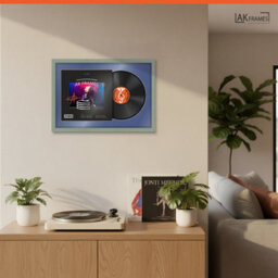 "AK Frames 25X17"" Green Classic Vinyl Record Frame With Blue Mount For 12 Inch Lp Cover & Disc - Overlapped Design" - thumbnail 5