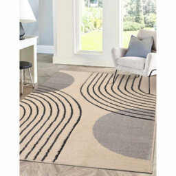 Melrose Modern Arcs Grey Lines Abstract Natural Design Large Indoor Area Rug 160/230Cm - thumbnail 1