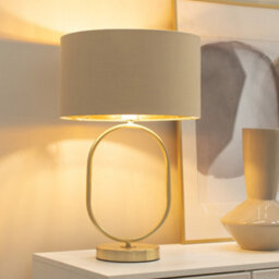 Valuelights Antonia Beige With Gold Inner Drum Shade Brushed Gold Oval Table Lamp With Bulb - thumbnail 1