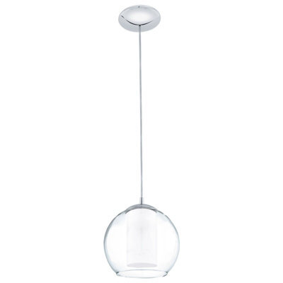 Stylish Chrome Pendant Ceiling Light With White Satin Glass Shade And E27 Bulb Holder - image 1