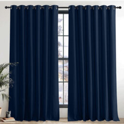 Ameha Plain Thermal Thick Blackout Eyelet Curtain For Living Room Ready Made Ring Top Navy Curtain Pair 90''x108'' Home Decor Uk - thumbnail 1