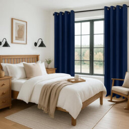 Ameha Plain Thermal Thick Blackout Eyelet Curtain For Living Room Ready Made Ring Top Navy Curtain Pair 90''x108'' Home Decor Uk - thumbnail 7