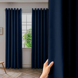 Ameha Plain Thermal Thick Blackout Eyelet Curtain For Living Room Ready Made Ring Top Navy Curtain Pair 90''x108'' Home Decor Uk - thumbnail 9