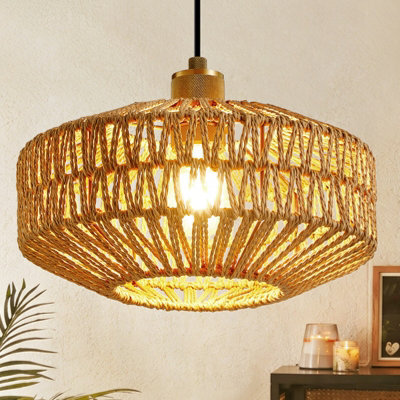 Harper Living Easy Fit Handwoven Rope Ceiling Light Shade With Reducer Ring, E27/b22 Woven Shade For Pendant Lights & Floor Lamps - image 1