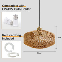 Harper Living Easy Fit Handwoven Rope Ceiling Light Shade With Reducer Ring, E27/b22 Woven Shade For Pendant Lights & Floor Lamps - thumbnail 5