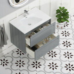 Royal Bathrooms Elmore 700mm Traditional Wall Hung 2 Drawer Bathroom Vanity Unit With Ceramic Basin Sink - Matt Pebble Grey - thumbnail 5