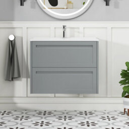Royal Bathrooms Elmore 700mm Traditional Wall Hung 2 Drawer Bathroom Vanity Unit With Ceramic Basin Sink - Matt Pebble Grey - thumbnail 3
