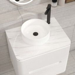 Royal Bathrooms Venice 600mm Gloss White Wall Mounted Bathroom Countertop Vanity Unit 2 Drawer With Round Basin - thumbnail 6