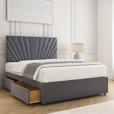 Bsspoke Maria Divan Bed Set Steel Plush Velvet With 24Inch Headboard & 2 Drawers Same Side & Mattress 3Ft 4Ft 4Ft6 5Ft 6Ft - image 1