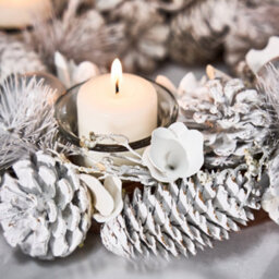 Dibor White Frosted Round Table Centrepiece Christmas Decoration Candle Holder Tealight Holder 30Cm - thumbnail 4