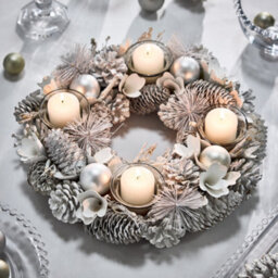 Dibor White Frosted Round Table Centrepiece Christmas Decoration Candle Holder Tealight Holder 30Cm