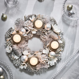 Dibor White Frosted Round Table Centrepiece Christmas Decoration Candle Holder Tealight Holder 30Cm - thumbnail 2