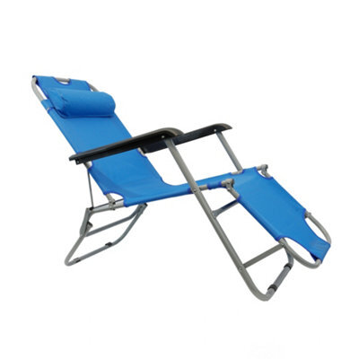 Gardenwize Garden Folding Easi Recline Sun Lounger Blue Zero Gravity Deck Patio Chair + Pillow - image 1