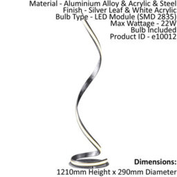 Floor Lamp Light Silver Leaf & White Acrylic 22W Led Module Bulb Included