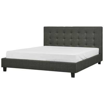 Beliani Bed Fabric La Rochelle 180 X 200 Cm (Eu Super King) Dark Grey - image 1