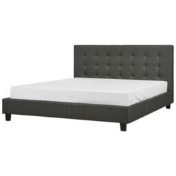Beliani Bed Fabric La Rochelle 180 X 200 Cm (Eu Super King) Dark Grey - thumbnail 1
