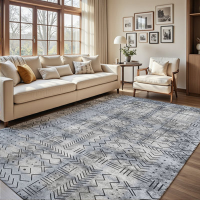 Decoranddecor Area Rugs, Living Room Rugs, Washable Rugs, 160X230Cm, Non-Slip, Pet Friendly, Low Pile, Geometric Rug - Velano - image 1