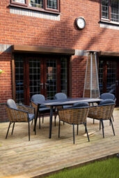 Sh&g Bolingbroke 6 Seat Dining Table Set - 7 Piece Dining Table & Chairs - Aluminium & Brown Rattan With Grey Cushions - Outdoor - thumbnail 2