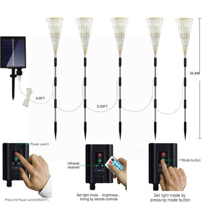 Amorly 5 Pack Solar Outdoor Stake Lights, 8 Modes Twinkling Copper Wire Decorative Landscape Lights For Garden Yard Patio Holiday Decor - image 1