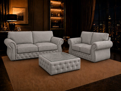 Rio Swan Chesterfield Sofa Silver 3 Plus 2 Full Set